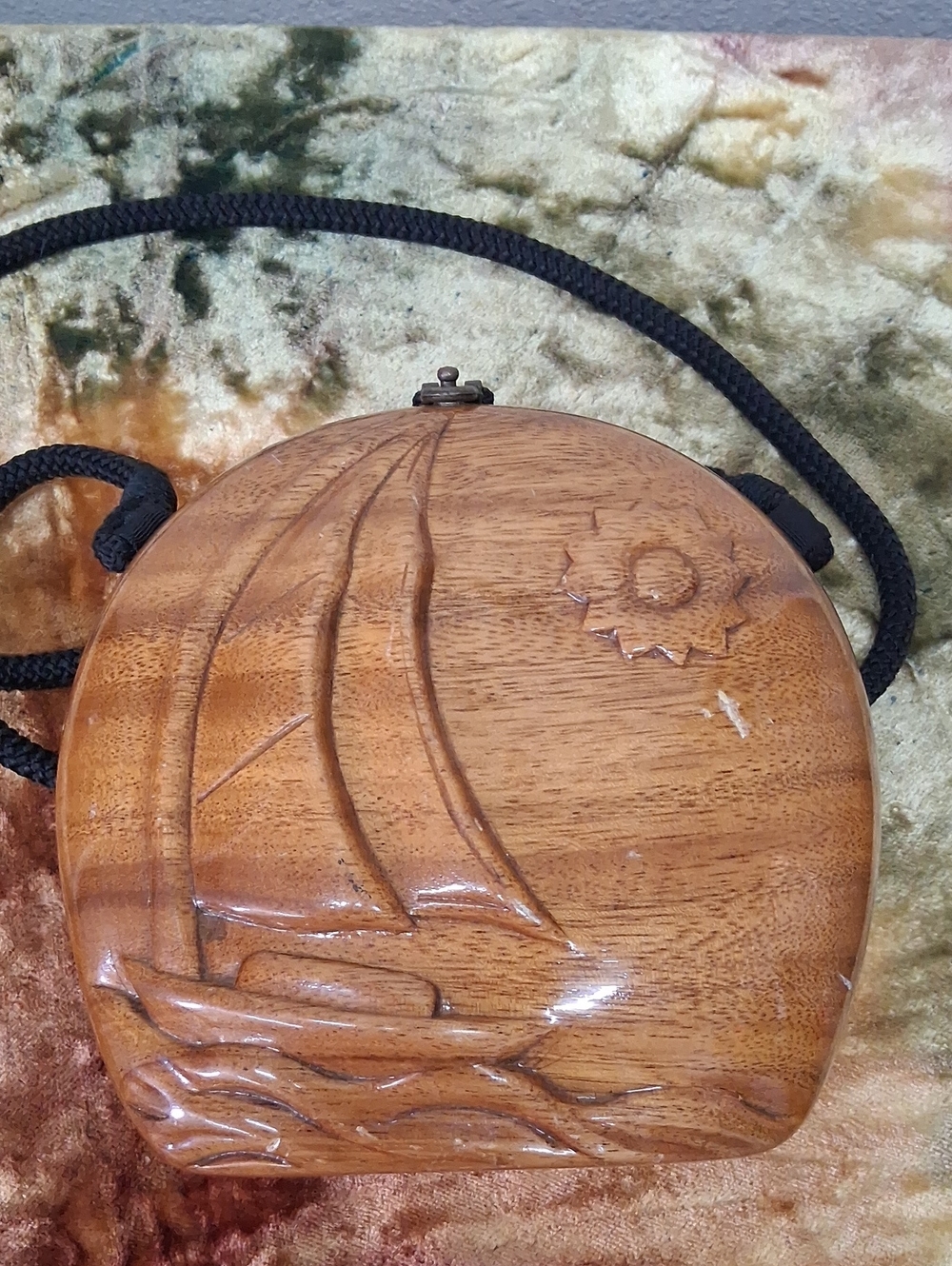 Timmy Woods Hand-Carved Wooden Sailboat  Purse in Brown
